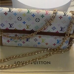 Louis Vuitton White and Brown Monogram Clutch murakami vintage wallet authentic